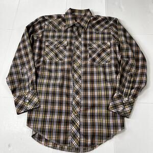 Vintage Chute#1 Shirt Mens Med Yellow Plaid Pearl Snap Western Rodeo Cowboy C54
